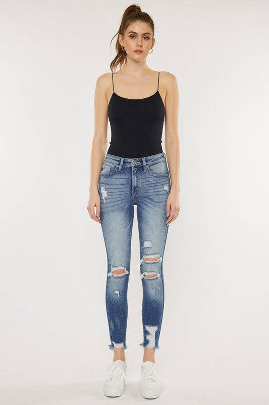 High Rise Fray Hem Ankle Skinny - KC9130M Eye Candy Sensation