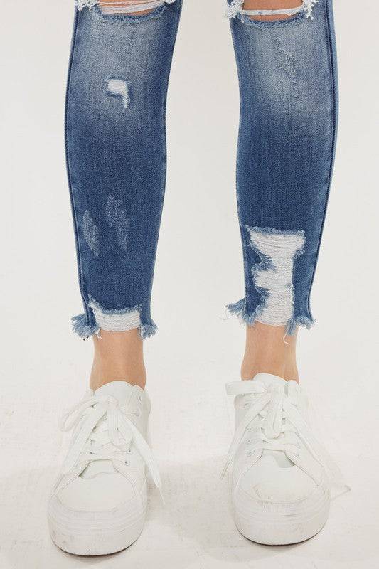 High Rise Fray Hem Ankle Skinny - KC9130M Eye Candy Sensation