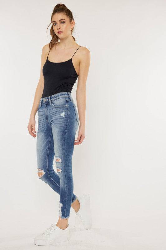 High Rise Fray Hem Ankle Skinny - KC9130M Eye Candy Sensation