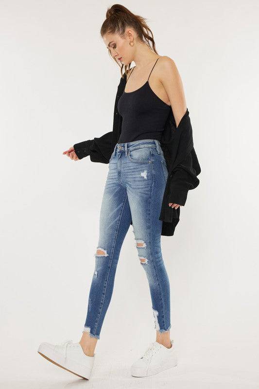 High Rise Fray Hem Ankle Skinny - KC9130M Eye Candy Sensation