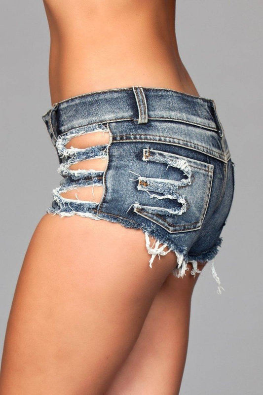 J7BL Distressed Side Cutout Shorts - Medium Wash Eye Candy Sensation