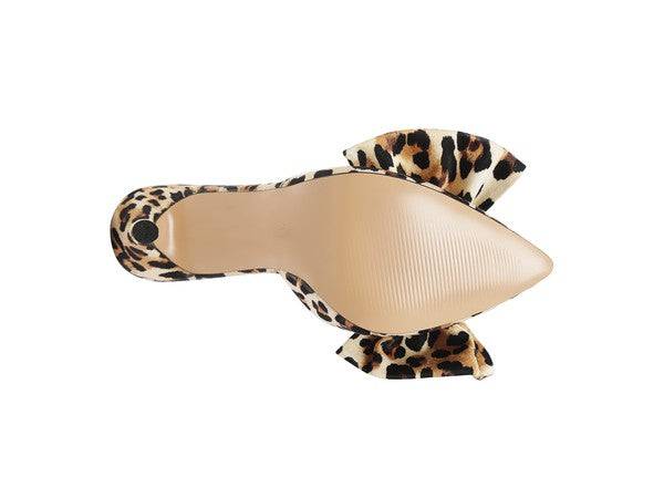Joelle High Heel Bow Tie Leopard Print Mules Eye Candy Sensation