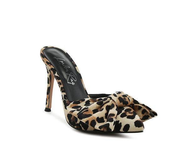 Joelle High Heel Bow Tie Leopard Print Mules Eye Candy Sensation