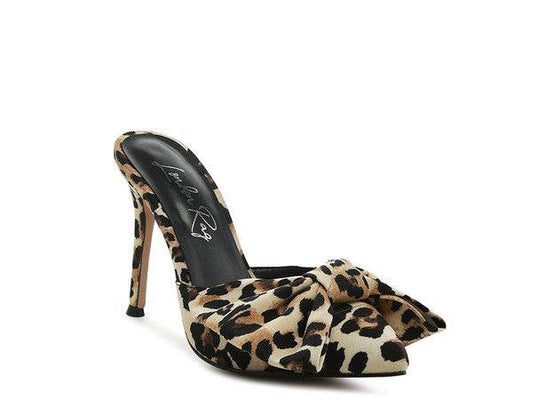 Joelle High Heel Bow Tie Leopard Print Mules Eye Candy Sensation