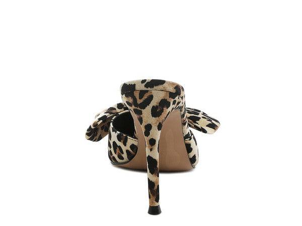 Joelle High Heel Bow Tie Leopard Print Mules Eye Candy Sensation