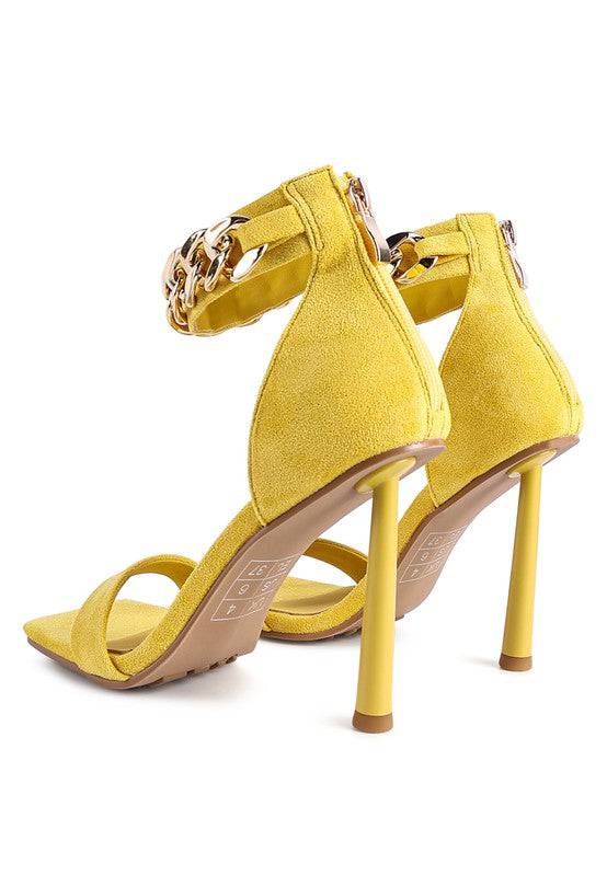 LAST SIP HEELED FAUX SUEDE CHAIN STRAP SANDAL Eye Candy Sensation