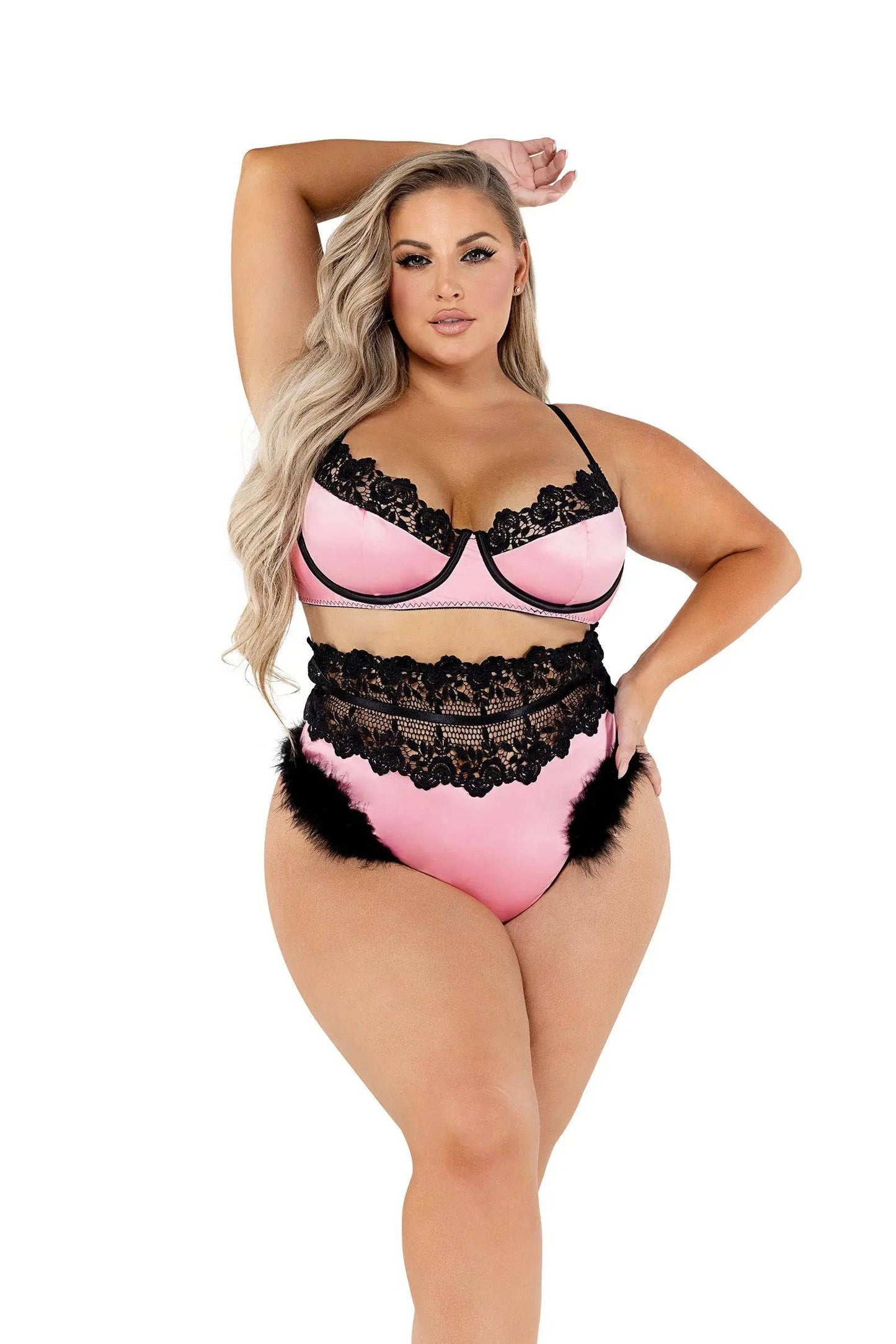 LI481 - 2PC Embroidery & Satin Bralette Set Eye Candy Sensation