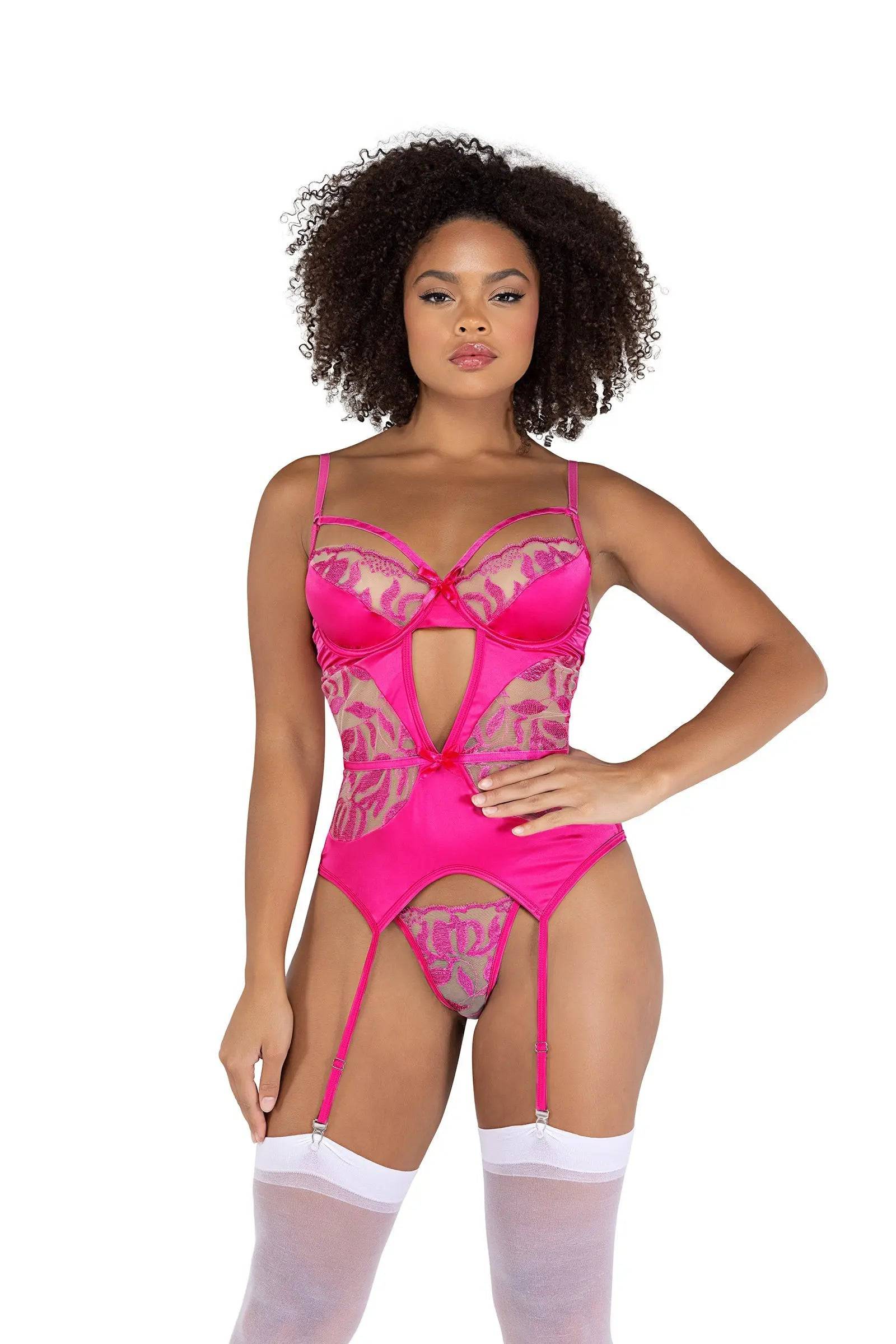 LI492 - 2PC Floral Gartered Bustier Set Eye Candy Sensation