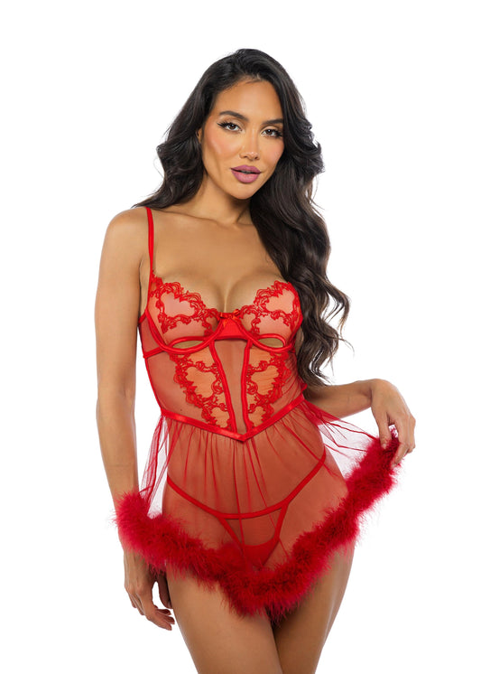 LI719 - Baroque Heart Babydoll 2-Piece Set - Eye Candy Sensation