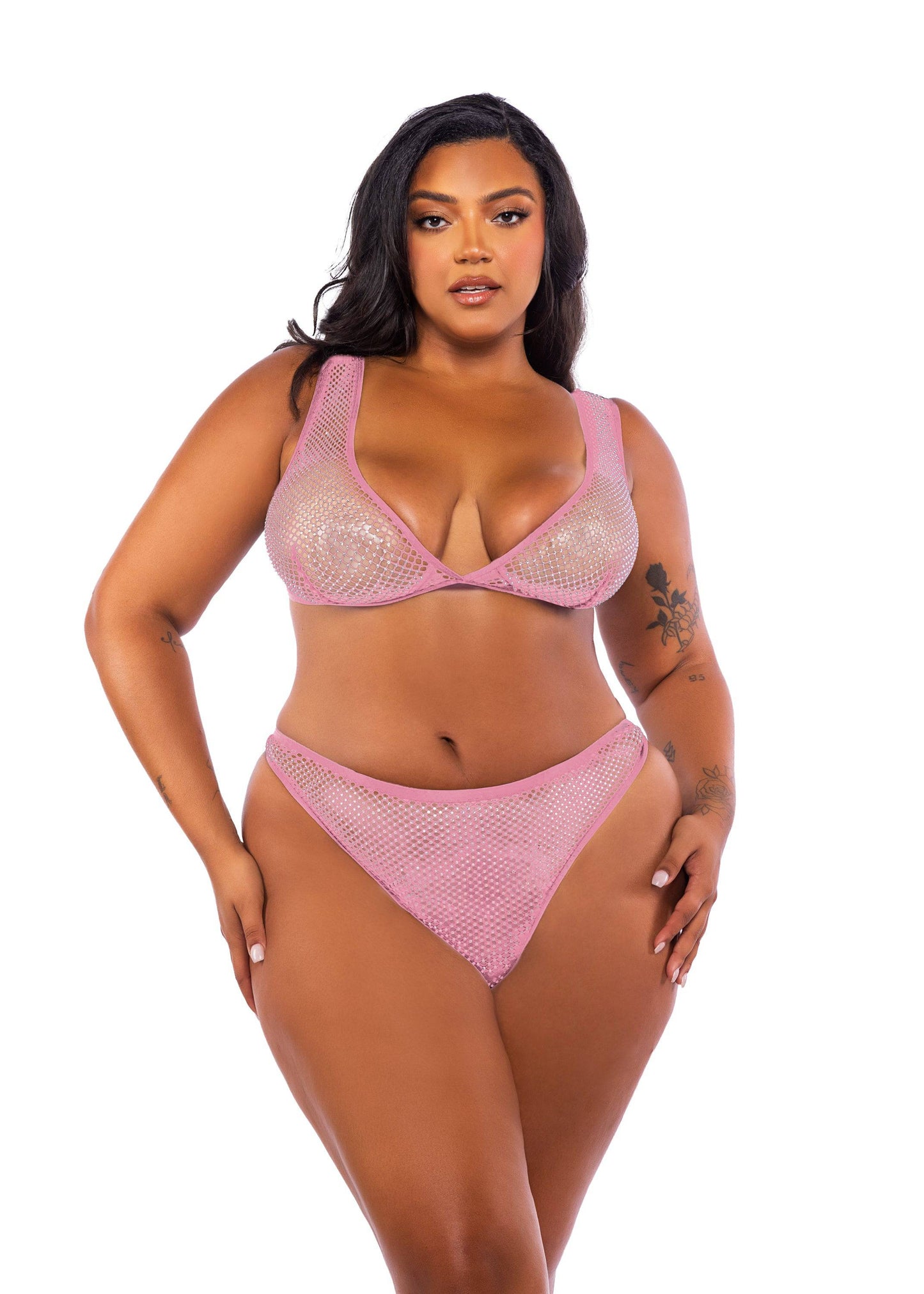 LI754 - Think Pink Rhinestone Bralette 2-Piece Short Set - Eye Candy Sensation
