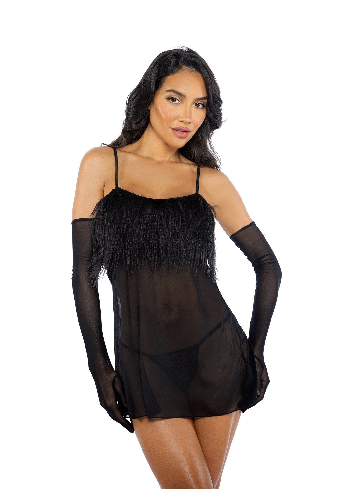 LI773 - Amelia 2-Piece Feather Babydoll - Eye Candy Sensation