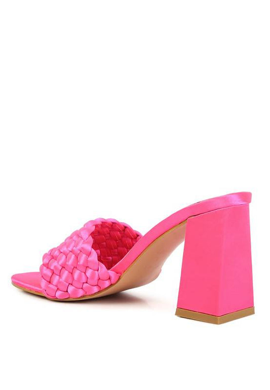 LUST LOOK BRAIDED SATIN BLOCK SANDALS Eye Candy Sensation