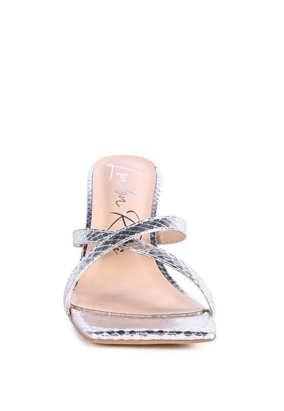 MURIEL CROC CROSS STRAP SLIDER SANDALS Eye Candy Sensation