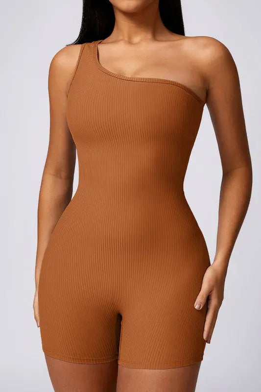 Oblique one-shoulder exercise fitness bodysuits WonderXFans