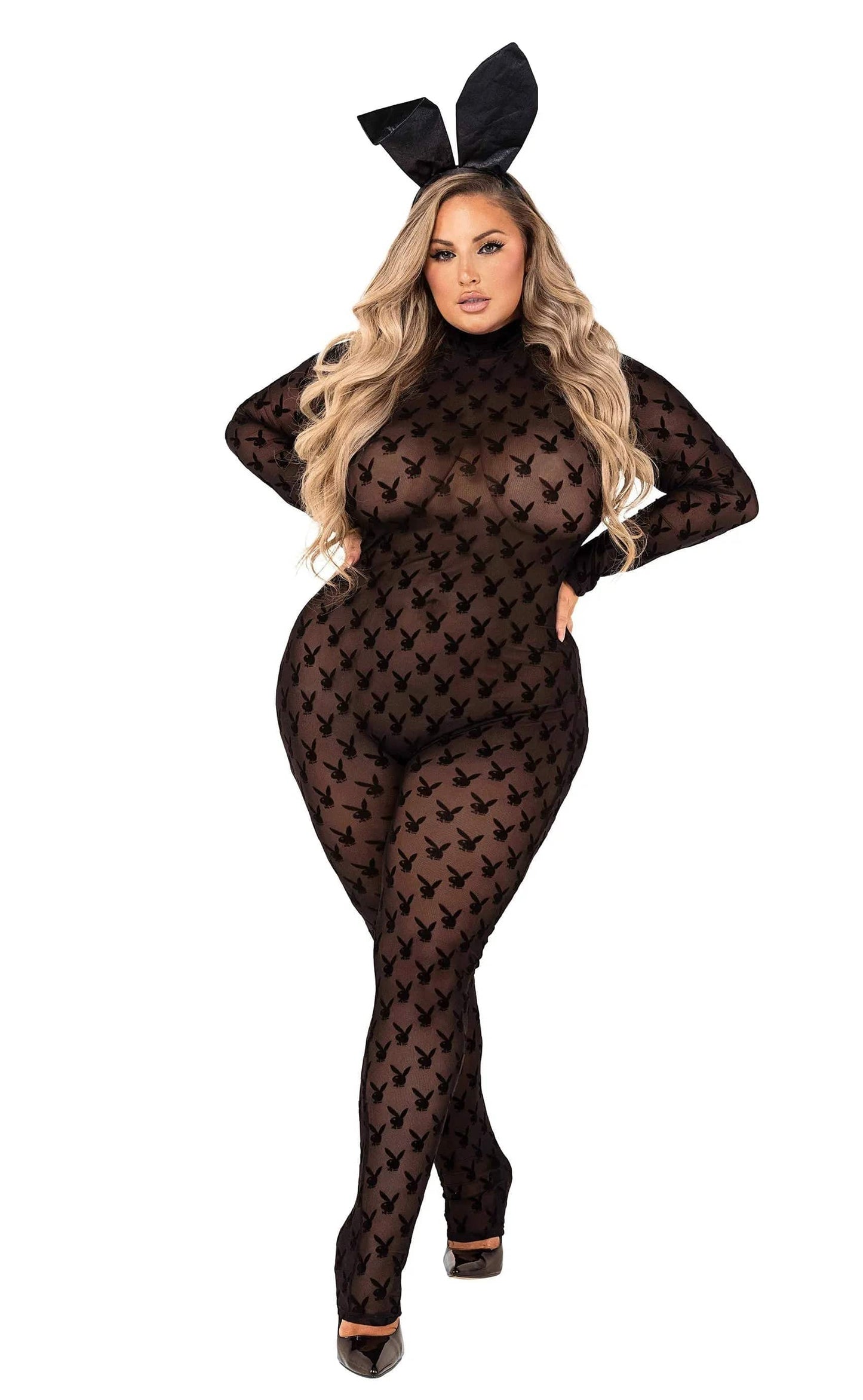 PB112 - 2pc Sheer Playboy Bunny Bodysuit Eye Candy Sensation