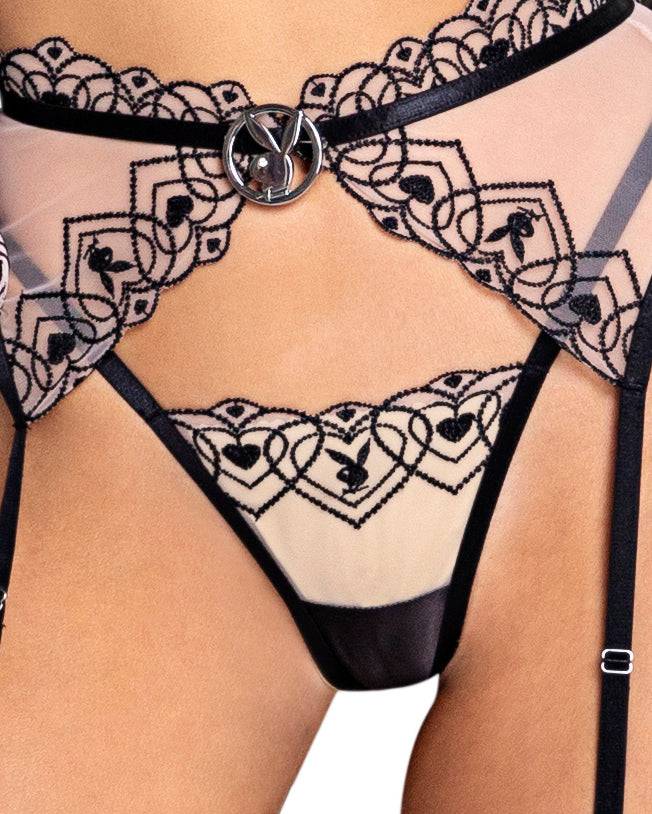 PBLI108 - Playboy Bunny Kiss 3-Piece Garter Short Set Roma Confidential