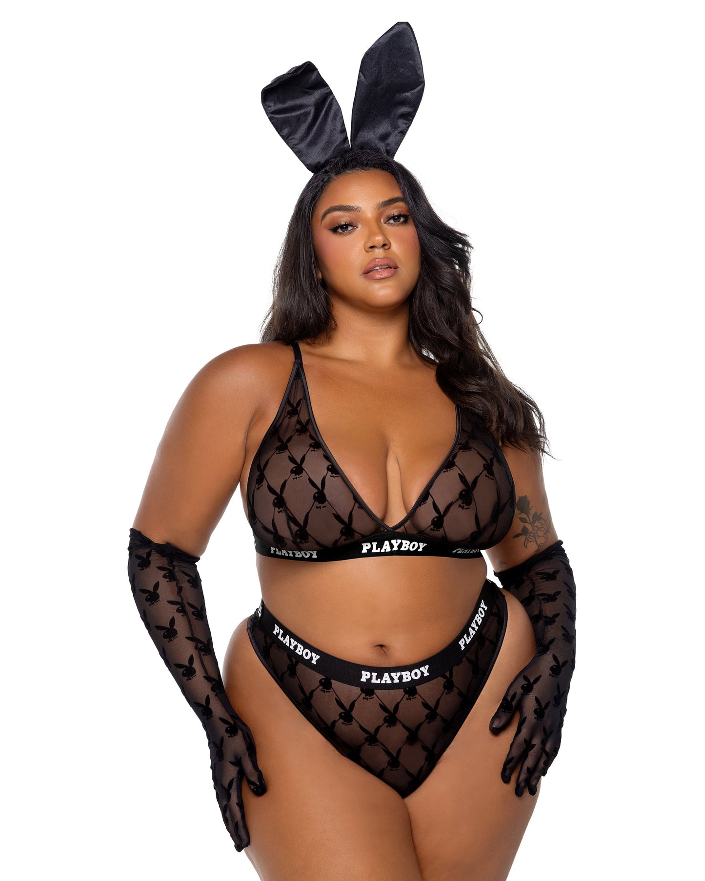 PBLI161 - Playboy Flocked Bunny Bralette 2pc Set Roma Costume, Inc.
