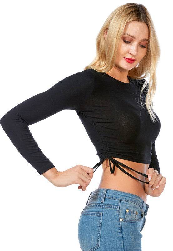 Ruched Side Drawstring Full Sleeve Top Eye Candy Sensation