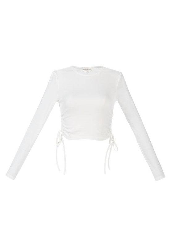 Ruched Side Drawstring Full Sleeve Top Eye Candy Sensation