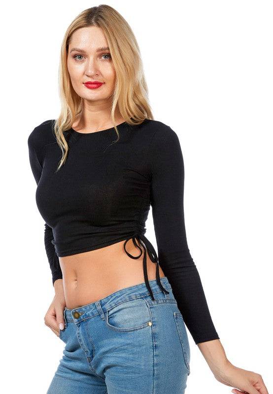 Ruched Side Drawstring Full Sleeve Top Eye Candy Sensation