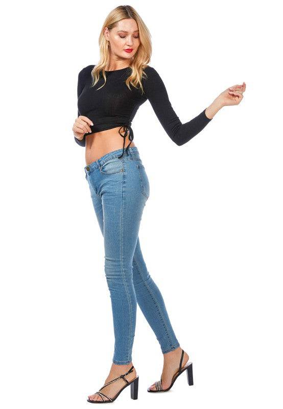 Ruched Side Drawstring Full Sleeve Top Eye Candy Sensation