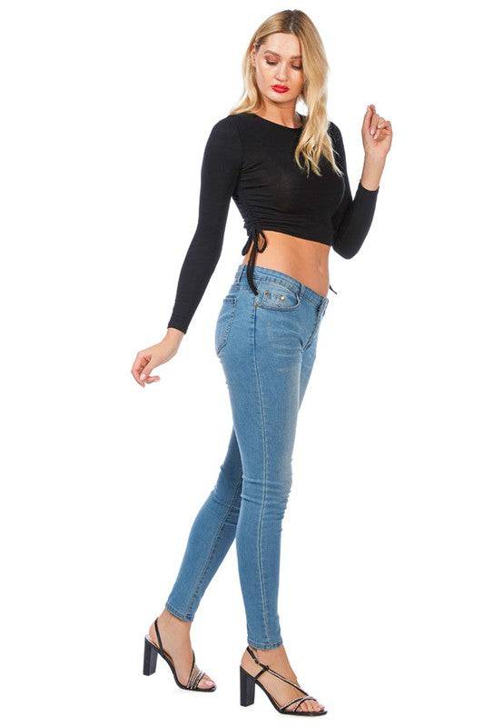 Ruched Side Drawstring Full Sleeve Top Eye Candy Sensation