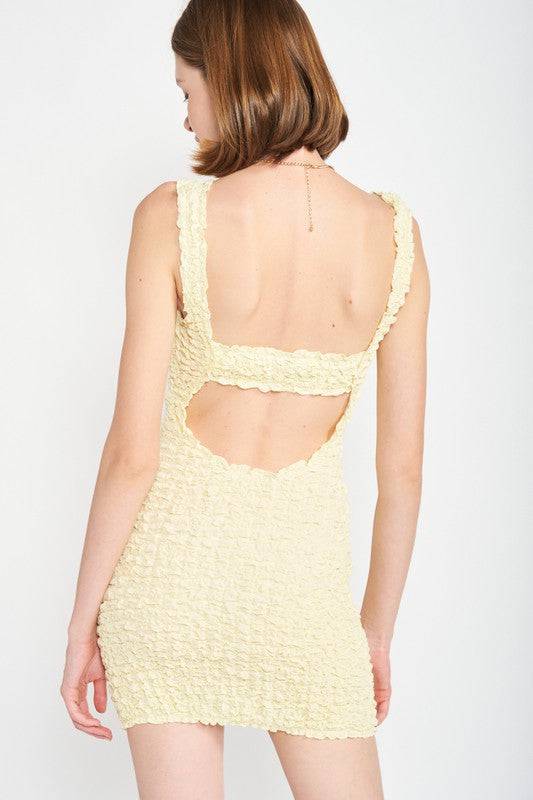 SMOCKED OPEN BACK MINI DRESS Eye Candy Sensation