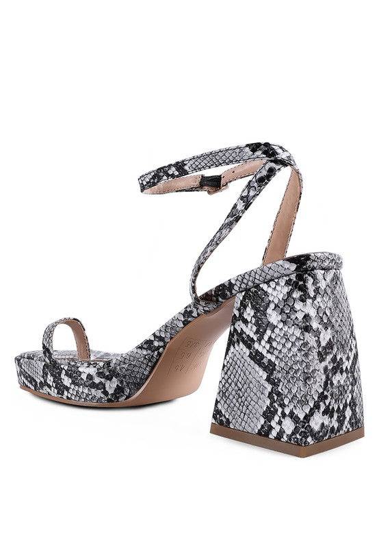 SUCH FLIRT SNAKE PATTERN BLOCK HEELED SANDALS Eye Candy Sensation