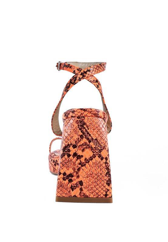 SUCH FLIRT SNAKE PATTERN BLOCK HEELED SANDALS Eye Candy Sensation