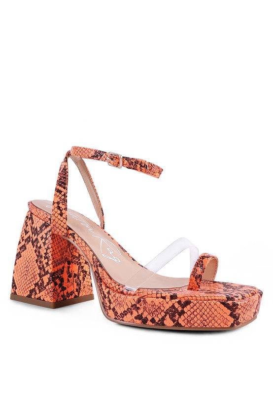 SUCH FLIRT SNAKE PATTERN BLOCK HEELED SANDALS Eye Candy Sensation