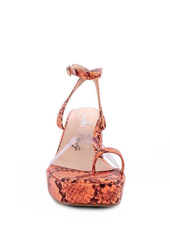 SUCH FLIRT SNAKE PATTERN BLOCK HEELED SANDALS Eye Candy Sensation
