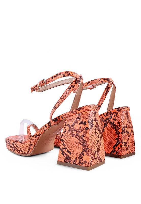 SUCH FLIRT SNAKE PATTERN BLOCK HEELED SANDALS Eye Candy Sensation