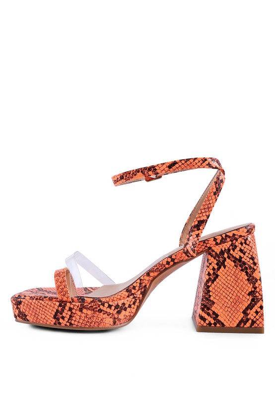 SUCH FLIRT SNAKE PATTERN BLOCK HEELED SANDALS Eye Candy Sensation