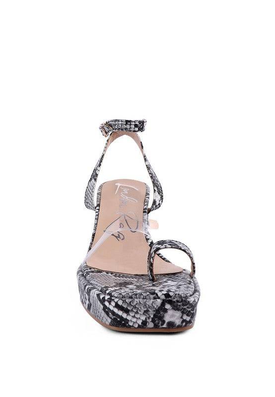 SUCH FLIRT SNAKE PATTERN BLOCK HEELED SANDALS Eye Candy Sensation