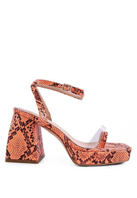SUCH FLIRT SNAKE PATTERN BLOCK HEELED SANDALS Eye Candy Sensation