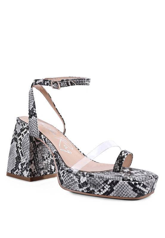 SUCH FLIRT SNAKE PATTERN BLOCK HEELED SANDALS Eye Candy Sensation