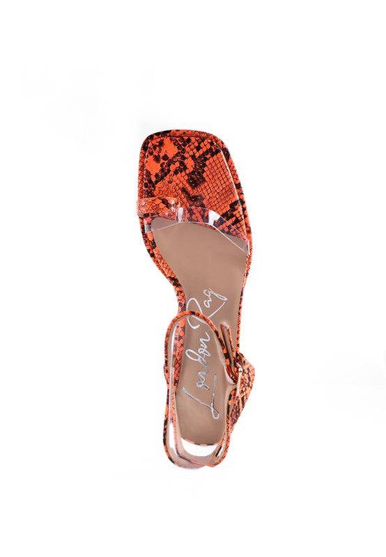 SUCH FLIRT SNAKE PATTERN BLOCK HEELED SANDALS Eye Candy Sensation