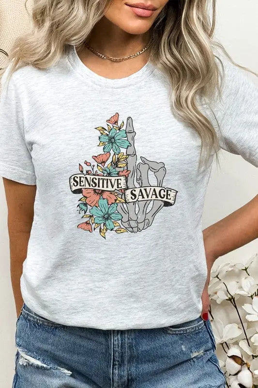Sensitive Savage Floral Skeleton Hand Graphic Tee Kissed Apparel