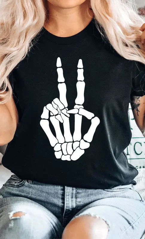 Skeleton Peace Sign Graphic Tee Kissed Apparel
