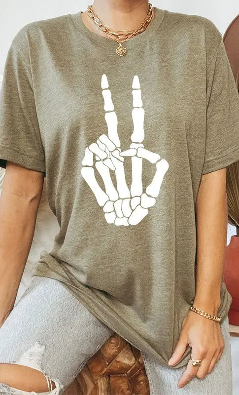 Skeleton Peace Sign Graphic Tee Kissed Apparel
