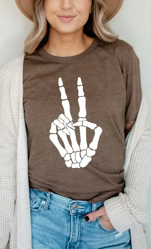 Skeleton Peace Sign Graphic Tee Kissed Apparel