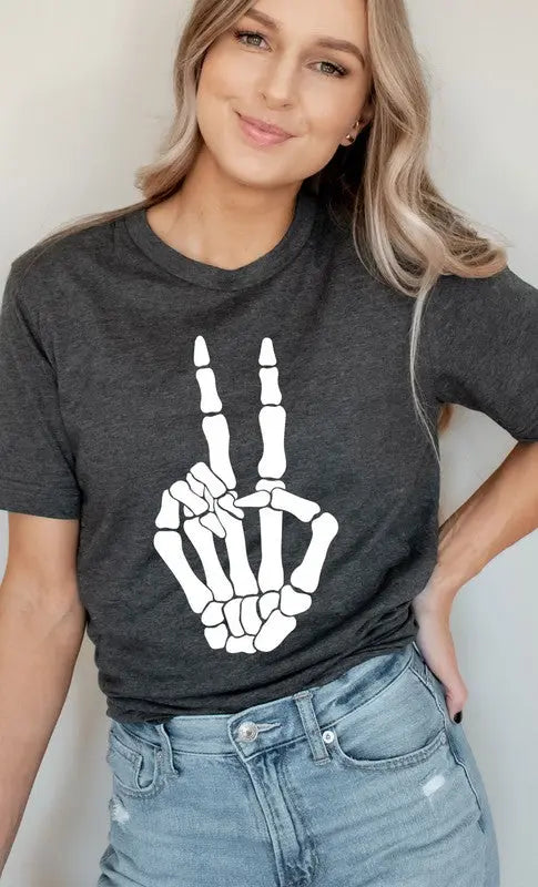 Skeleton Peace Sign Graphic Tee Kissed Apparel