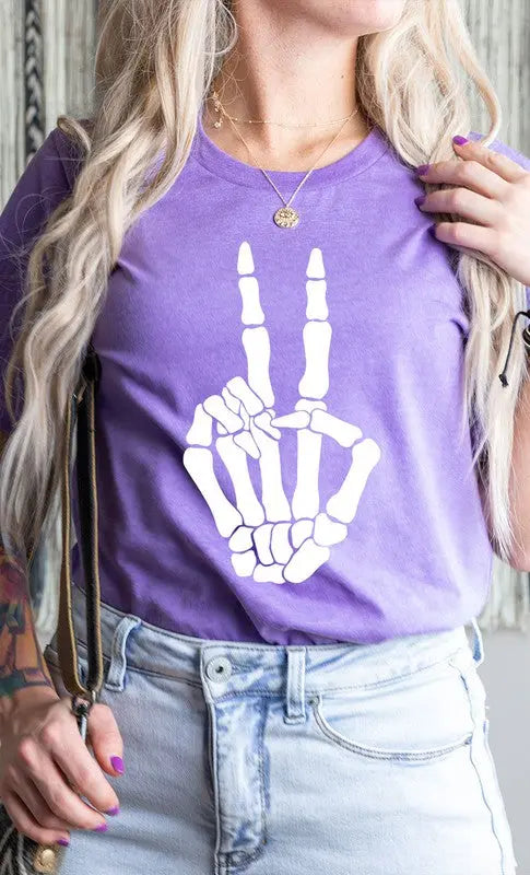 Skeleton Peace Sign Graphic Tee Kissed Apparel