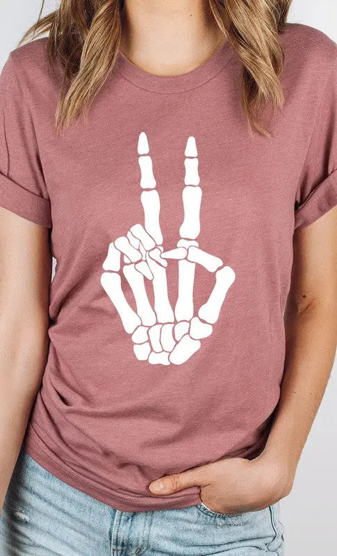 Skeleton Peace Sign Graphic Tee Kissed Apparel