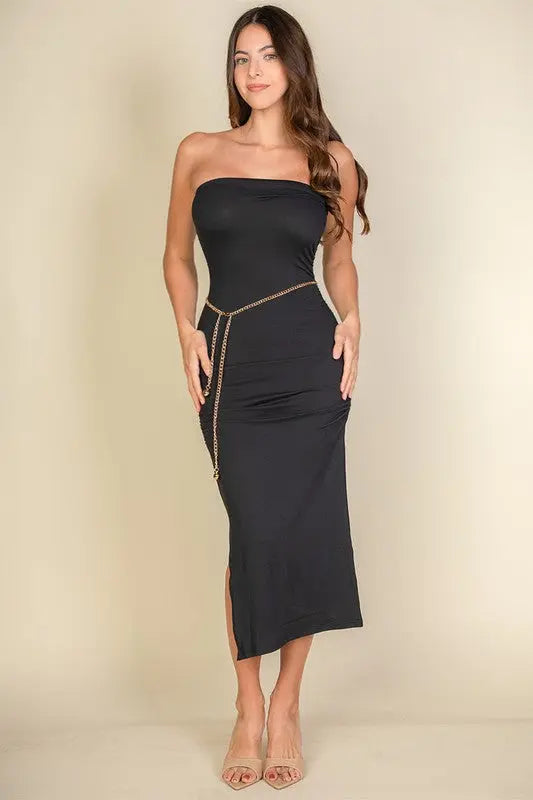 Solid Bodycon Split Hem Tube Dress Capella