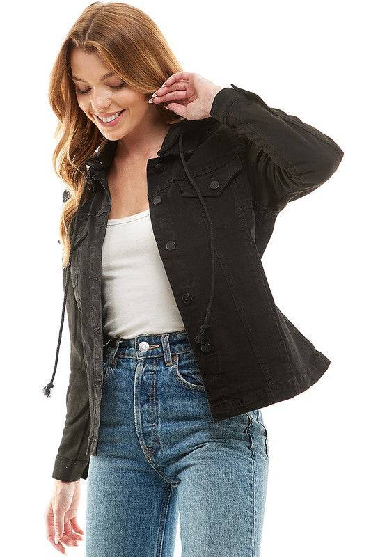 Spendex Ladies Denim Jacket with  Fleece Hoodie Eye Candy Sensation