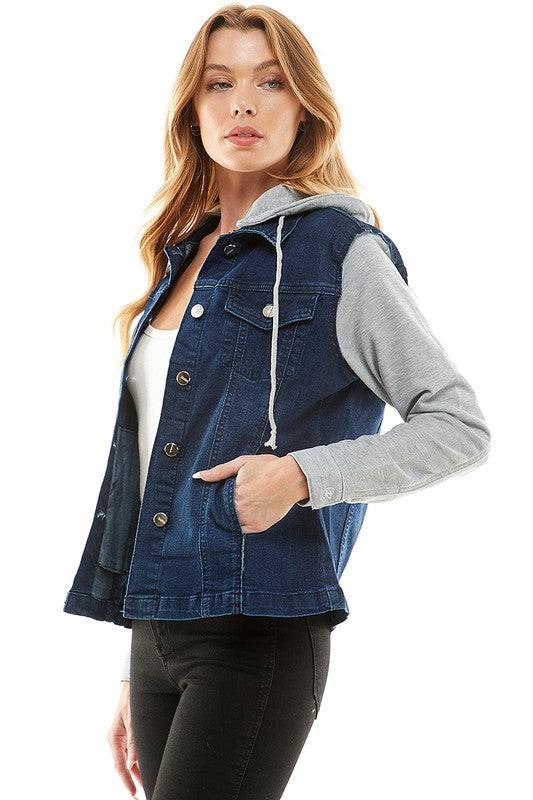 Spendex Ladies Denim Jacket with  Fleece Hoodie Eye Candy Sensation