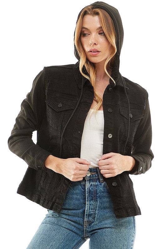 Spendex Ladies Denim Jacket with  Fleece Hoodie Eye Candy Sensation