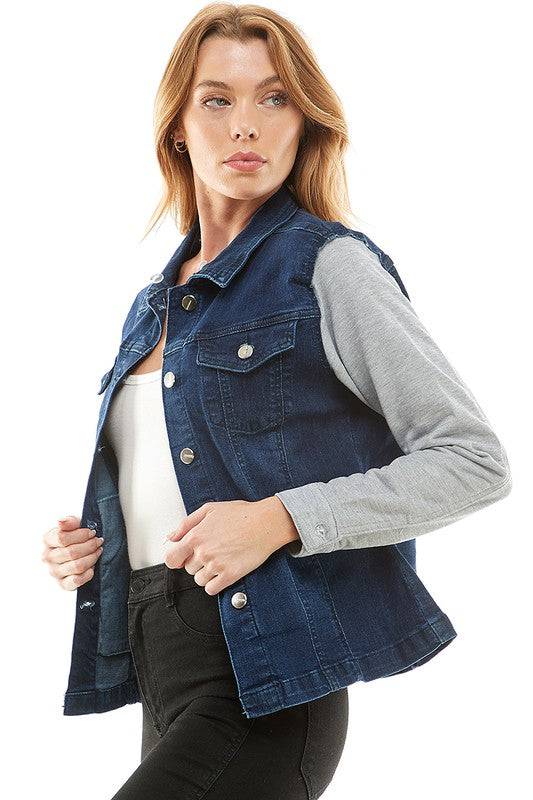 Spendex Ladies Denim Jacket with  Fleece Hoodie Eye Candy Sensation