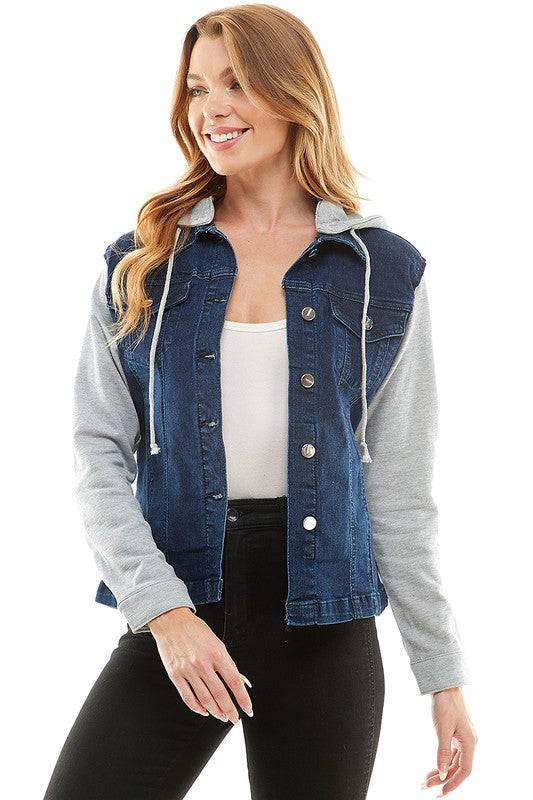 Spendex Ladies Denim Jacket with  Fleece Hoodie Eye Candy Sensation